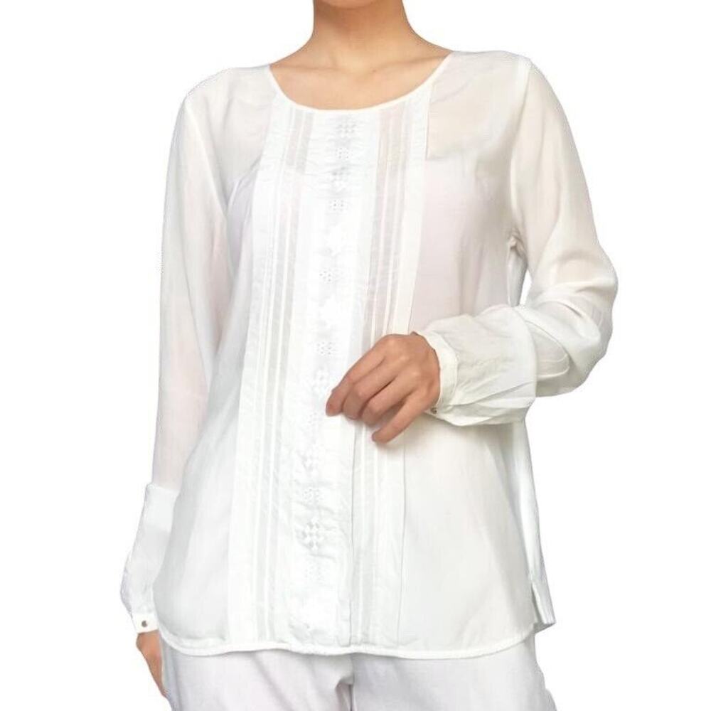 Massimo Dutti Size L Blouse Top Silk Front Jersey Back Shirt Long Sleeve Women's